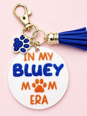 Bluey Mom Paw Keychain with Blue Tassel